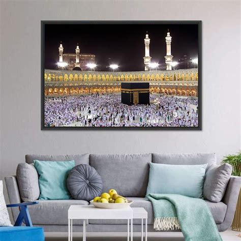 Night View Of Holy Kaaba Canvas Wall Art - Tiaracle