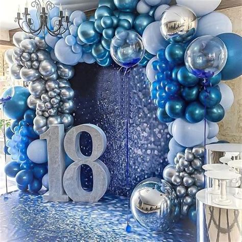 🎈147PCS Macaron Blue Balloon Set:18In(Metallic Sliver Balloon 1PCS+Metallic Blue Balloon 2PCS ...