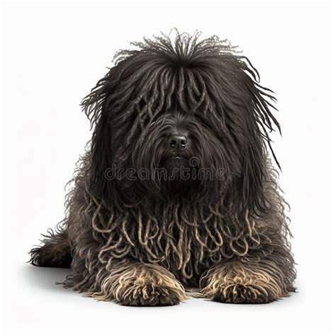 Black Shaggy Dog Breed Puli Portrait Close-up, Isolated on White, Stock ...