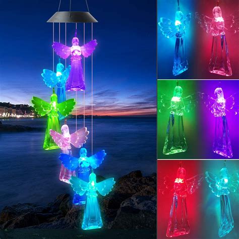 Colorful Solar Wind Chimes,Solar Changing Color Angel Wind Chime LED ...