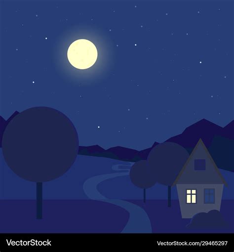 Cartoon night outdoor landscape contryside house Vector Image