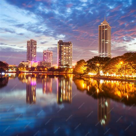 Premium Photo | Beira lake and Colombo city skyline view at sunset ...