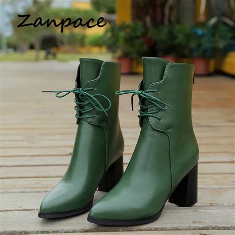 Pointed Toe Women's Boots Green Plush Ankle Keep Warm Winter Boots For ...