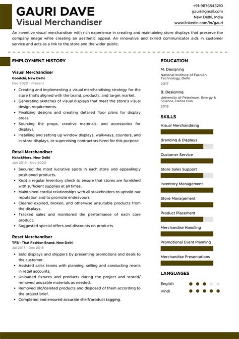 Sample Resume of Visual Merchandiser with Template & Writing Guide | Resumod.co