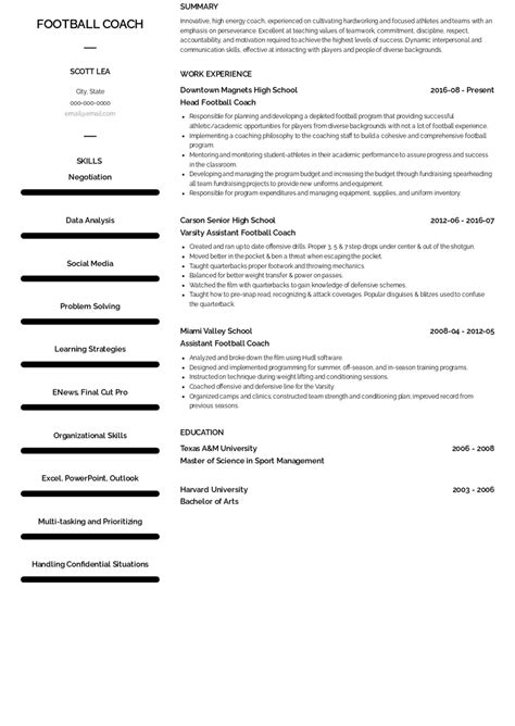 Head Coach Resume Samples and Templates | VisualCV