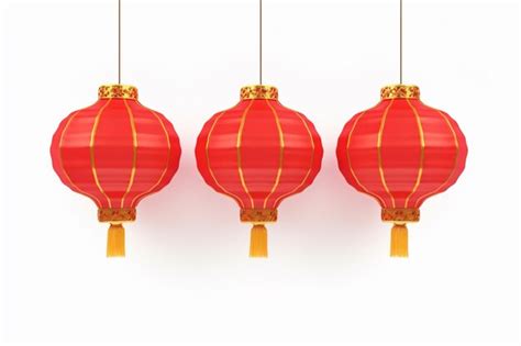Premium AI Image | three red chinese lanterns hanging from a string on a white wall generative ai