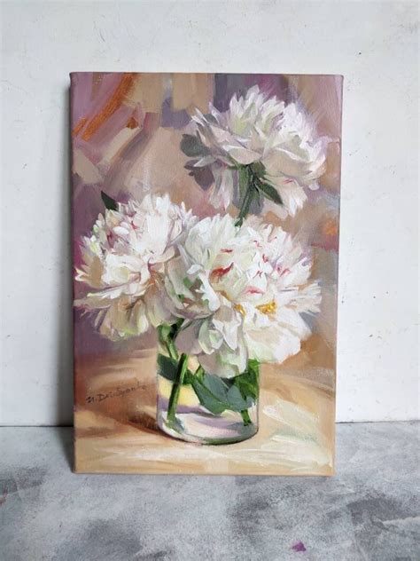 White Peony Art Painting Original Flowers Oil Painting on - Etsy