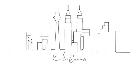 Kuala Lumpur Malaysia landmark skyline - continuous one line drawing ...