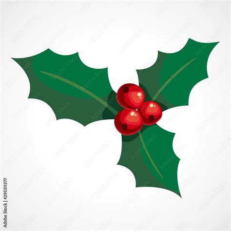 Cartoon Holly Berry and leaves Christmas decoration. Vector ...