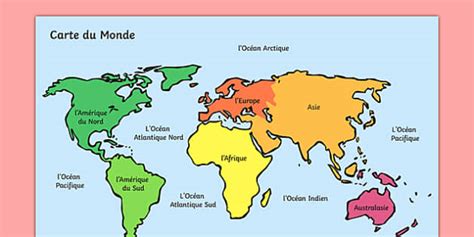 Carte géographique : Les océans et continents du monde