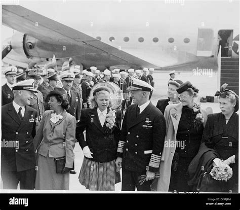 Photograph of Admiral Chester Nimitz and his family at the airport in Washington. 199200 Stock ...