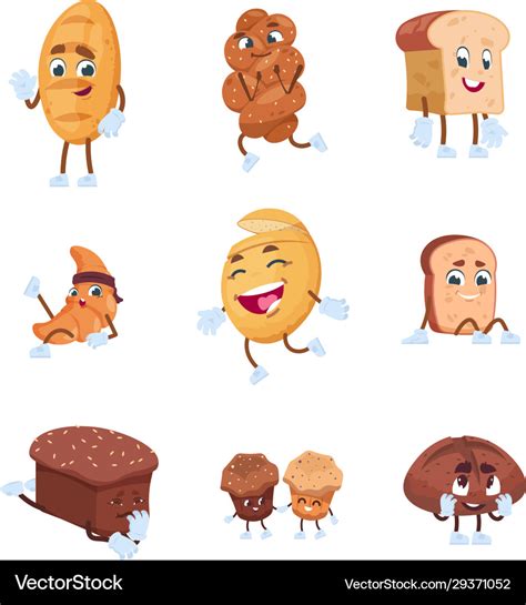 Bread characters cartoon cute characters of Vector Image