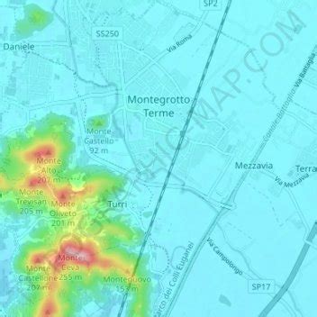 Montegrotto Terme topographic map, elevation, relief