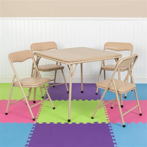 Flash Furniture Kids Tan 5 Piece Folding Table and Chair Set - Walmart ...