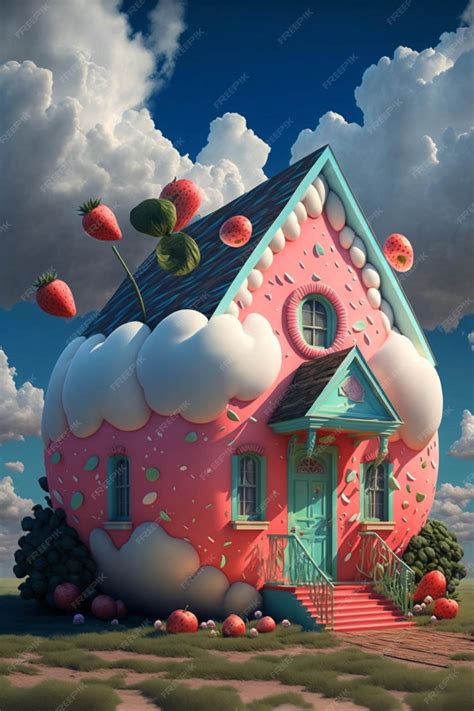 Premium Photo | Pink house with sprinkles and strawberries on the roof ...