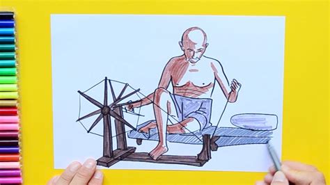 How to draw Mahatma Gandhi Charkha or Spinning Wheel - YouTube