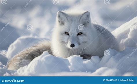 Arctic Fox in Snow Habitat, Winter Landscape Stock Illustration ...