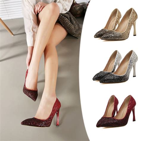New 2015 Burgundy Pumps for Women Wine Red Wedding Shoes Gold Color Gradient Glitter High Heels ...