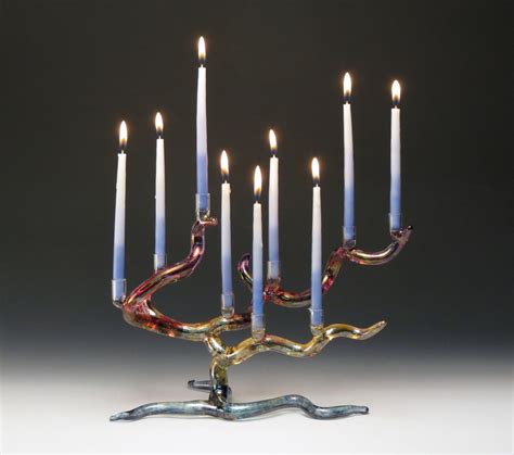 Horizontal Rainbow Tree Menorah by Bandhu Scott Dunham (Art Glass ...