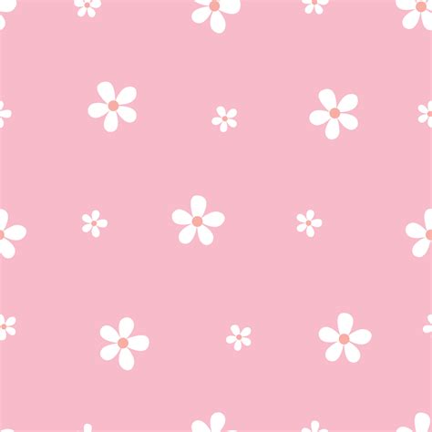 Seamless vector White flower pattern on pink background Hand drawn in cartoon style, use for ...