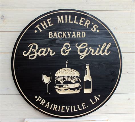 Bar & Grill Sign, Bar Signs, Personalized Bar Sign, Carved Wood Signs, Wedding Gift, Birthday ...