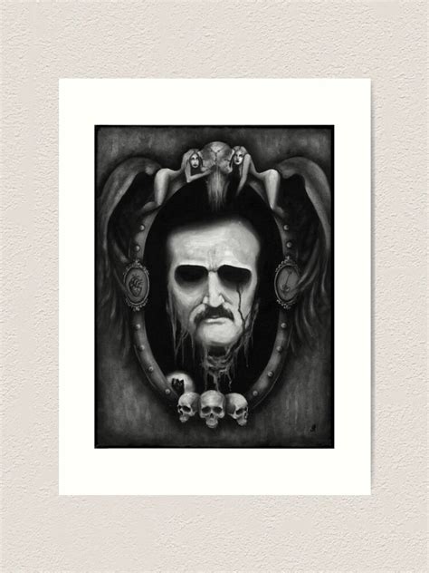 "Dark Edgar, Edgar Allan Poe, Romanticism, dark art painting, monochromatic art, raven, skull ...