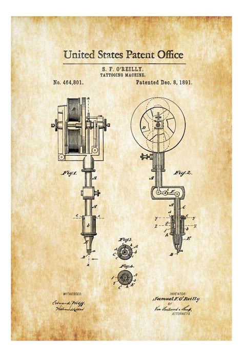 First Tattoo Machine Patent 1891 - Tattoo Gun Patent, Tattooing, Tatto – mypatentprints