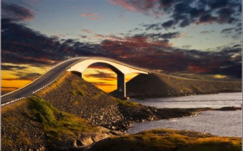 Gray concrete bridge, road, sunset, sky, bridge HD wallpaper ...