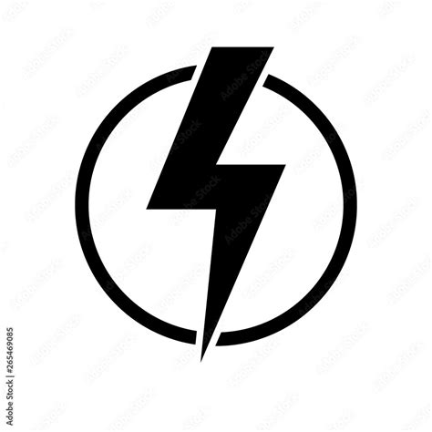 Black lightning bolt in circle simple flat icon. storm or thunder and lightning strike sign ...