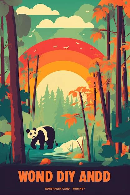 Premium AI Image | a forest with a panda and a rainbow