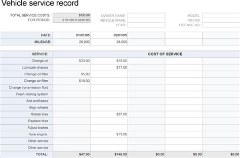 Vehicle Service Record Template For Your Needs