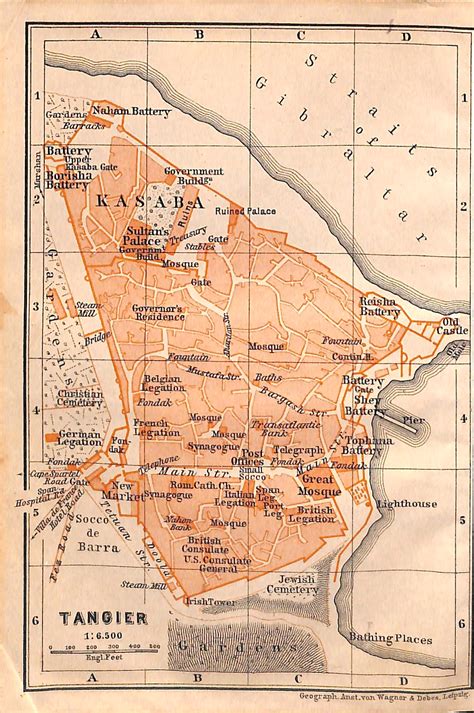 Tangier, Morocco, Map, Baedeker, 1901, Matted 8 x 10