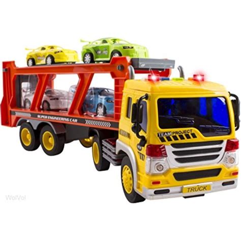 WolVol Car Carrier Truck With Light & Sound Effects – Vehicle Transporter Trailer - Friction ...