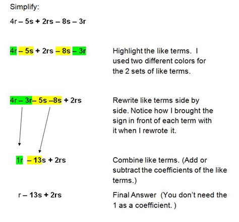 Simplifying Algebraic Expressions and Combining Like Terms