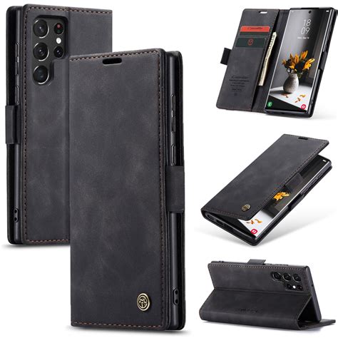 CaseMe Samsung Galaxy S22 Ultra Wallet Magnetic Case Black