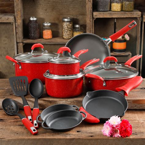 The Pioneer Woman Vintage Speckle Red Cookware Set, 17 Piece - Walmart ...