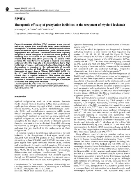 (PDF) Therapeutic efficacy of prenylation inhibitors in the treatment of myeloid leukemia