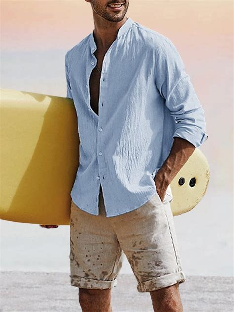 Loose Fit Linen Shirt - Breathable Fabric, Long Sleeves for Beach & Daily Wear – COOFANDY