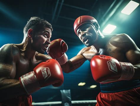 Premium Photo | Two men boxing fighting on the ring