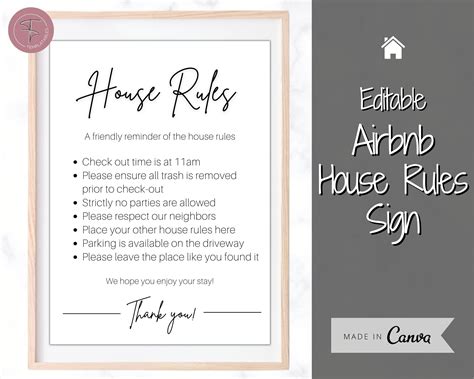 EDITABLE Airbnb Sign HOUSE Rules Template Checklist Airbnb - Etsy Australia