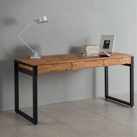 1200mm Modern Wooden Natural & Black Office Desk with Drawers & Metal ...