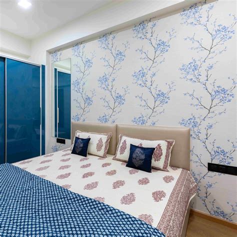 Blue And White Bedroom Wallpaper | Livspace