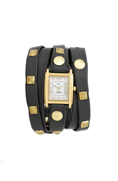 La Mer Collections Gold Studded Leather Wrap Watch | Nordstrom