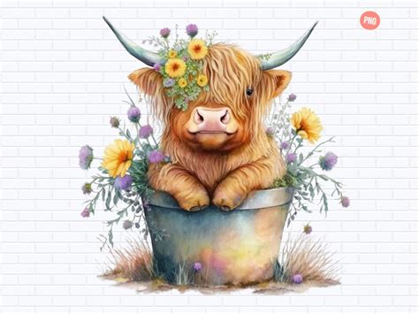 Highland Cow With Sunflowers PNG Digital Download - Etsy Australia