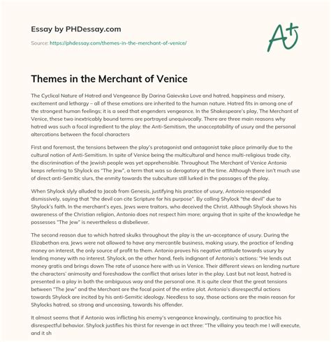 Themes in the Merchant of Venice (600 Words) - PHDessay.com