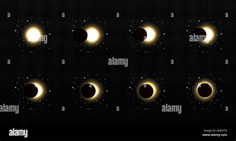 Solar or lunar eclipse animation set isolated on transparent background. Different phases of ...