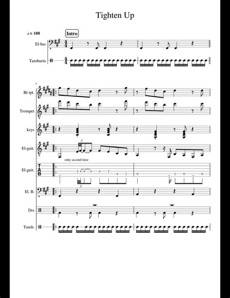 tighten up sheet music for Trumpet, Guitar, Bass, Percussion download free in PDF or MIDI