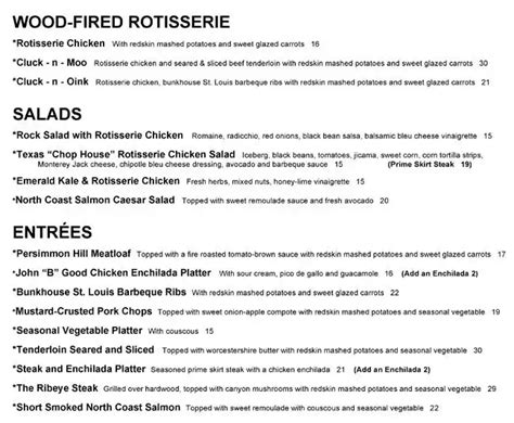 Menu at Redrock Canyon Grill restaurant, Oklahoma City