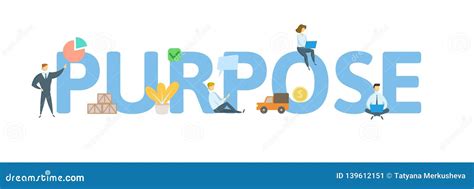 PURPOSE. Concept with People, Letters and Icons. Flat Vector Illustration. Isolated on White ...