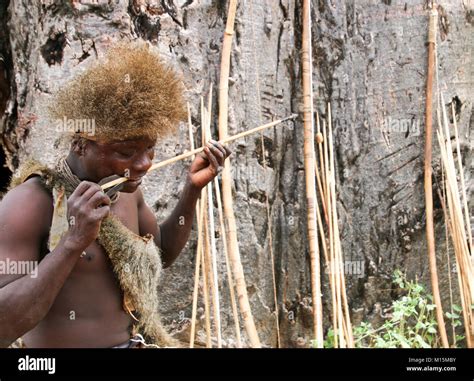 Hadza (or Hadzabe) Hunting party going to on a hunt. Photographed at ...